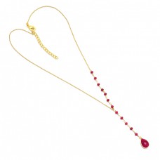 925 Sterling Silver Ruby Gemstone Gold Plated Beaded Necklace Jewelry