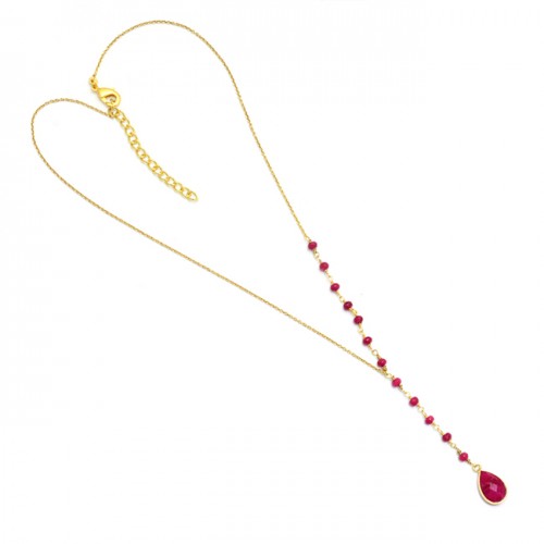 925 Sterling Silver Ruby Gemstone Gold Plated Beaded Necklace Jewelry
