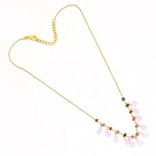 Tourmaline Chalcedony Gemstone 925 Sterling Silver Gold Plated Necklace : Price $25.50