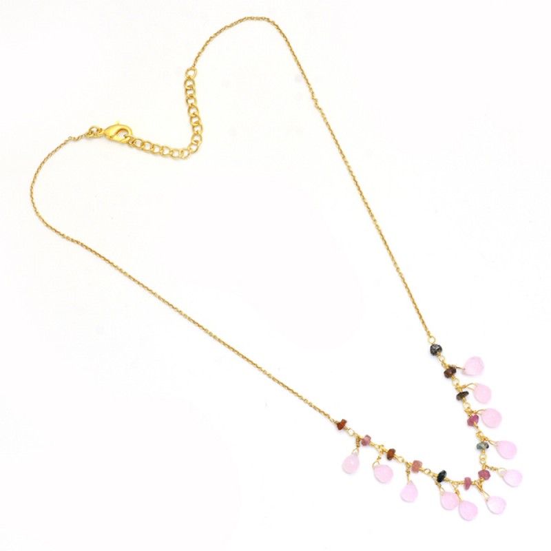 
									Tourmaline Chalcedony Gemstone 925 Sterling Silver Gold Plated Necklace : Price $25.50
