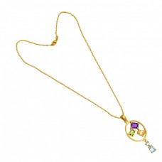 Amethyst Citrine Peridot Blue Topaz Gemstone 925 Sterling Silver Gold Plated Necklace Jewelry