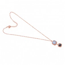 Moonstone Black Rutile Quartz Gemstone 925 Silver Jewelry Necklace