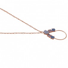 Oval Shape Lace Agate Chalcedony 925 Sterling Silver Jewelry Gold Plated Necklace