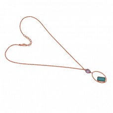 Rectangle Pear Shape  Aqua  Amethyst 925 Sterling Silver Jewelry Gold Plated Necklace		