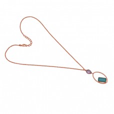 Rectangle Pear Shape  Aqua  Amethyst 925 Sterling Silver Jewelry Gold Plated Necklace		