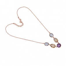 Pencil Shape Chalcedony  925 Sterling Silver Jewelry Gold Plated Necklace	