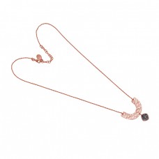 Square Shape Black Rutile  925 Sterling Silver Jewelry Gold Plated Necklace	