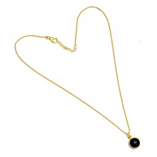 Round Briolette Black Onyx Gemstone 925 Sterling Silver Gold Plated Necklace Jewelry