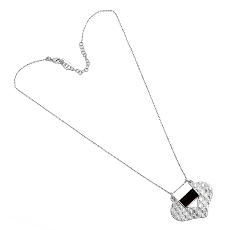 Rectangle Shape Black Onyx  Gemstone 925 Sterling Silver Jewelry Necklace