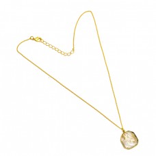 Golden Rutile Quartz Fancy Shape Gemstone 925 Sterling Silver Gold Plated Necklace