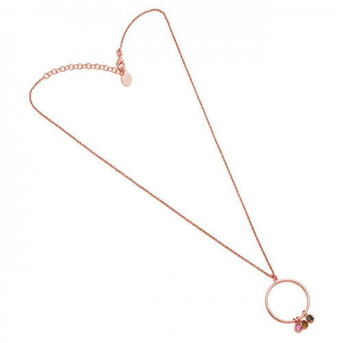 Round  Shape Pink Peridot  Amethyst  Gemstone 925 Sterling Silver Jewelry Necklace