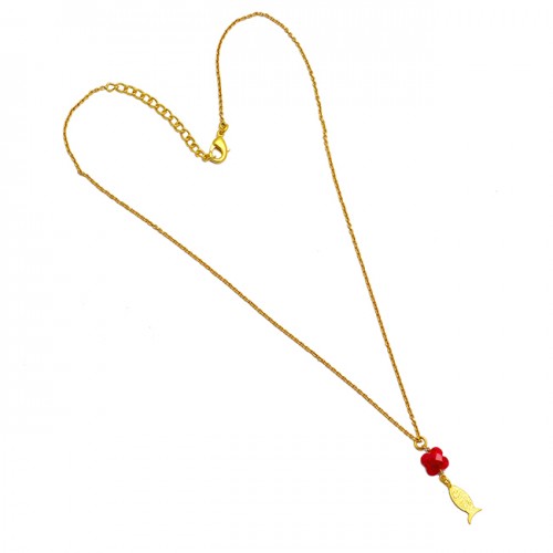 Flower Shape Ruby Gemstone 925 Sterling Silver Gold Plated Chain Necklace Jewelry
