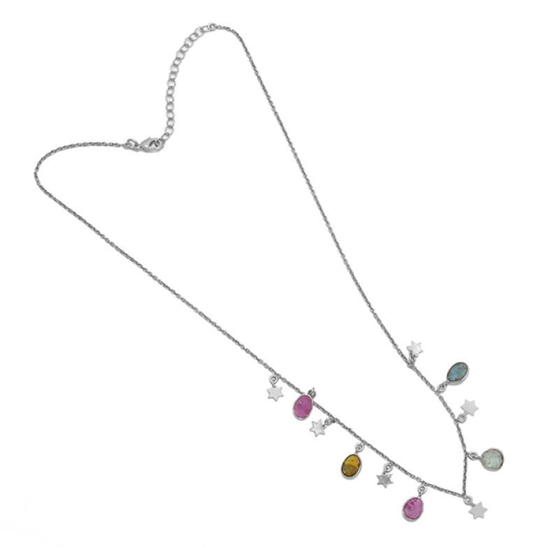 Fancy Round Shape  Tourmaline 925 Sterling Silver Jewelry Gold Plated Necklace