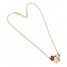 Rose Quartz Ruby Crystal Gemstone 925 Sterling Silver Gold Plated Necklace Jewelry