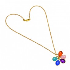 Faceted Pear Drops Shape Multi Color Gemstone 925 Sterling Silver Gold Plated Necklace