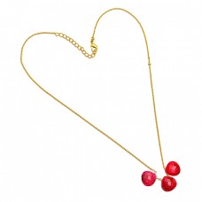 Briolettte Heart Shape Ruby Gemstone 925 Sterling Silver Gold Plated Designer Necklace