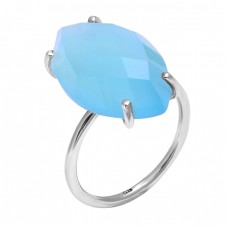 Nice Color Blue Chalcedony Marquise Shape Gemstone 925 Silver Ring Jewelry