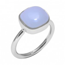 Aqua Chalcedony Cushion Cabochon Gemstone 925 Sterling Silver Ring Jewelry