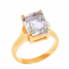 Green Amethyst Octagon Shape Gemstone 925 Silver Prong Setting Ring Jewelry