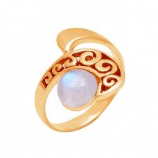 Round Cabochon Rainbow Moonstone 925 Sterling Silver Black oxidized Ring