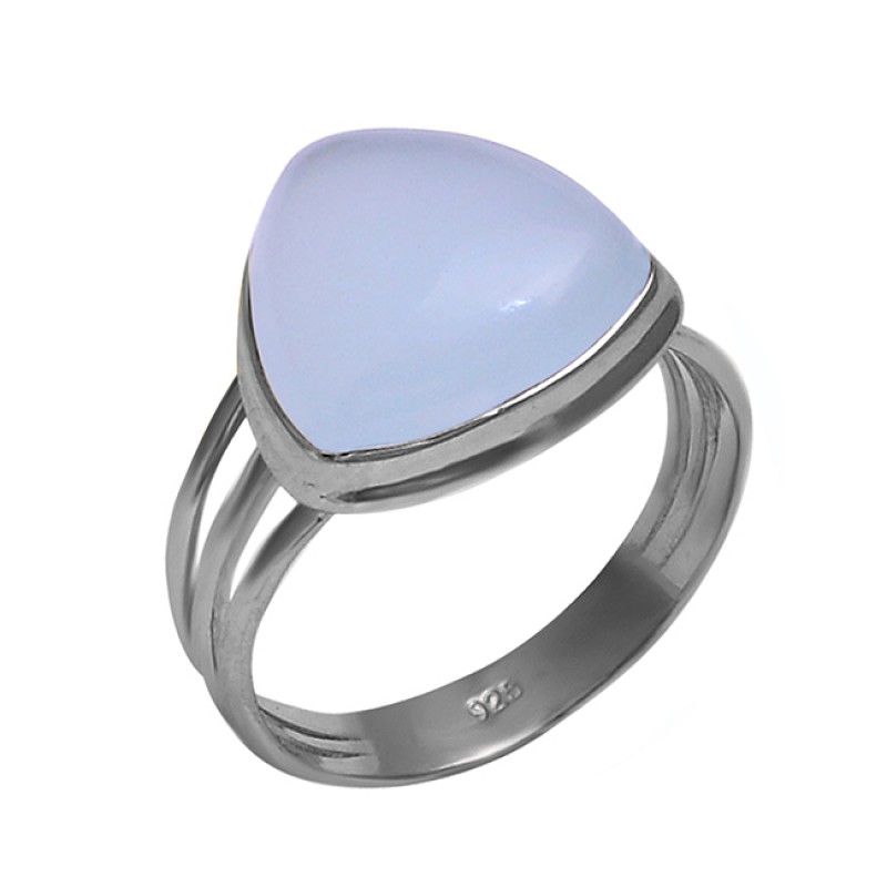 Aqua Chalcedony Triangle Shape Gemstone 925 Sterling Silver Ring Jewelry