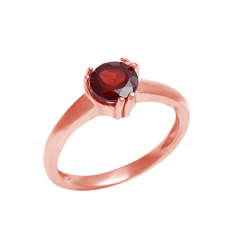 Faceted Round Shape Garnet Gemstone 925 Sterling Silver Prong Setting Ring