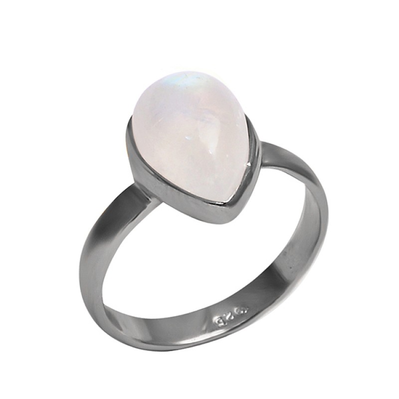Pear Shape Rainbow Moonstone Gemstone 925 Sterling Silver Designer Ring