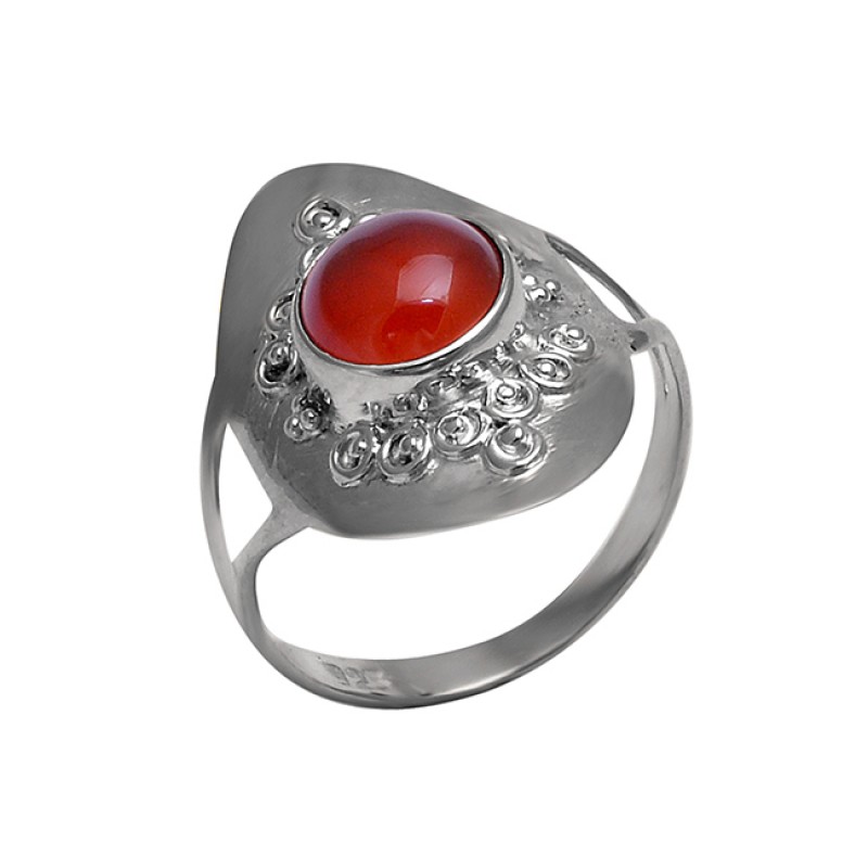 925 Sterling Silver Round Shape Carnelian Gemstone Handcrafted Designer Ring