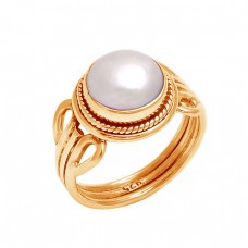 Cabochon Round Pearl Gemstone 925 Sterling Silver Handmade Designer Ring