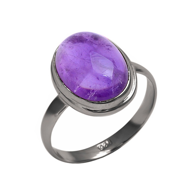 925 Sterling Silver Oval Shape Amethyst Gemstone Handmade Designer Ring