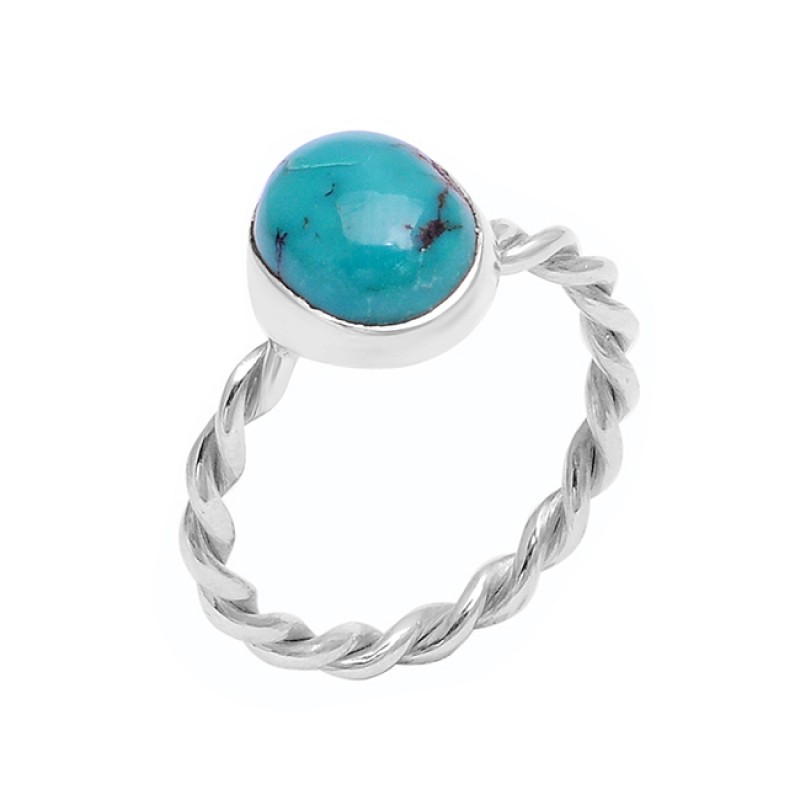 Oval Shape Turquoise Gemstone 925 Sterling Silver Band Designer Ring Jewelry