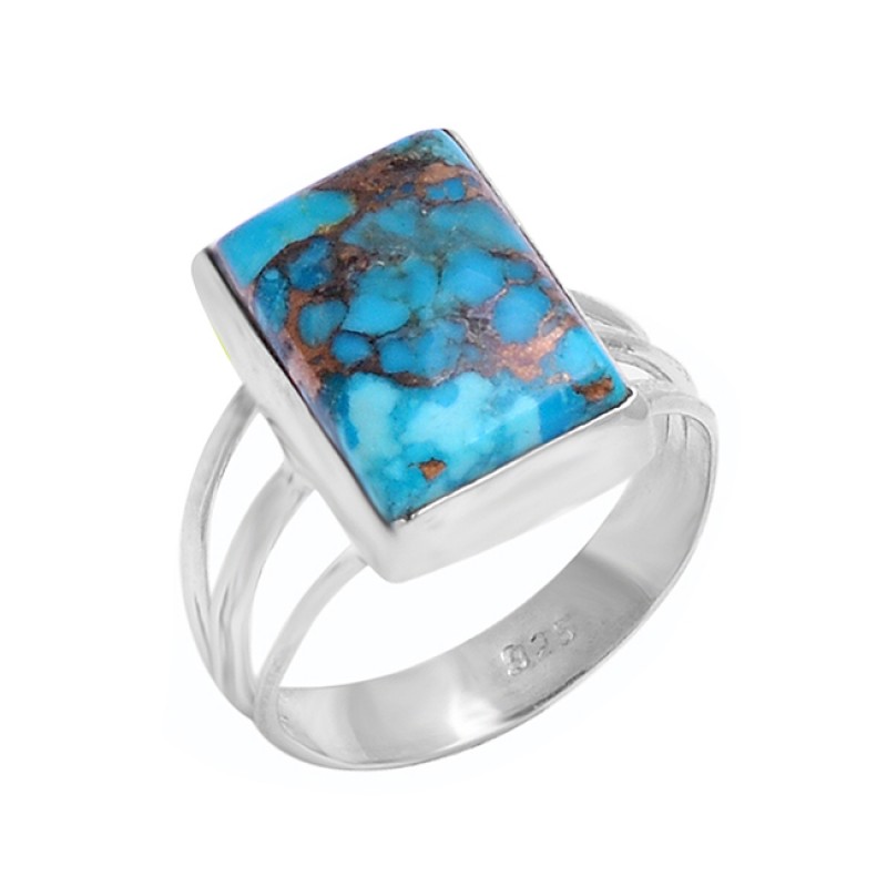 Cabochon Rectangle Shape Turquoise Gemstone 925 Sterling Silver Ring Jewelry
