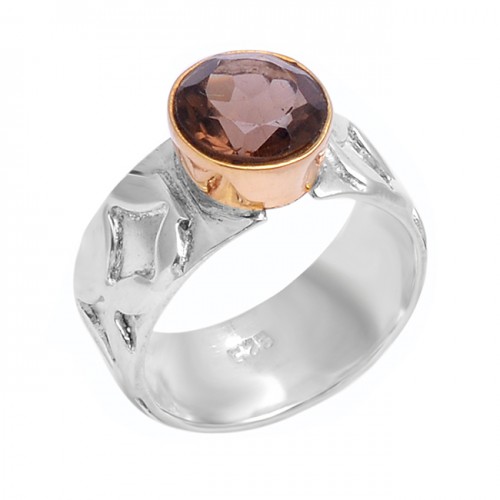 Round Shape Smoky Quartz Gemstone 925 Sterling Silver Designer Ring Jewelry