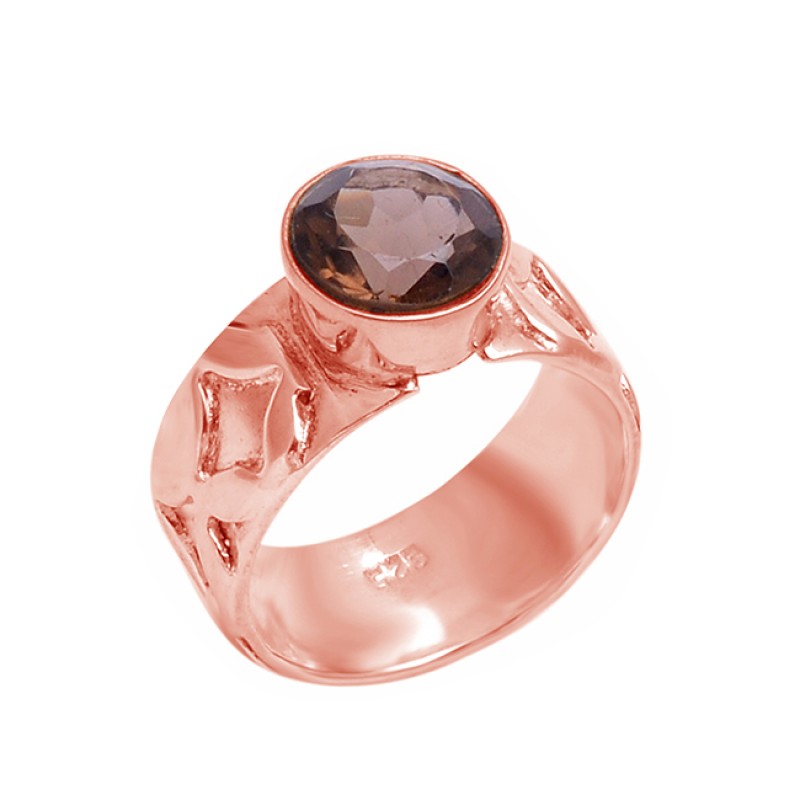 Round Shape Smoky Quartz Gemstone 925 Sterling Silver Designer Ring Jewelry