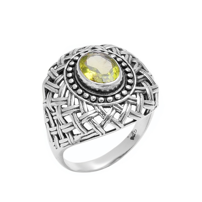 Filigree Style Oval Shape Peridot Gemstone 925 Sterling Silver Ring Jewelry