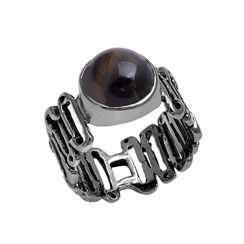 Round Cabochon Labradorite Gemstone 925 Sterling Silver Designer Ring Jewelry
