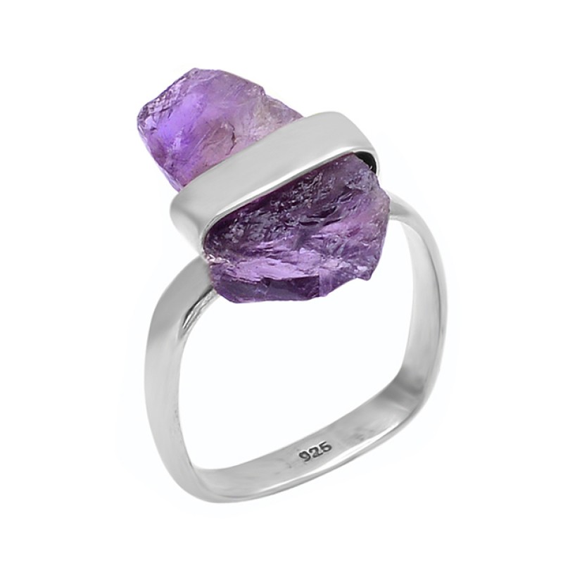 Raw Material Amethyt Rough Gemstone 925 Sterling Silver Handmade Designer Ring
