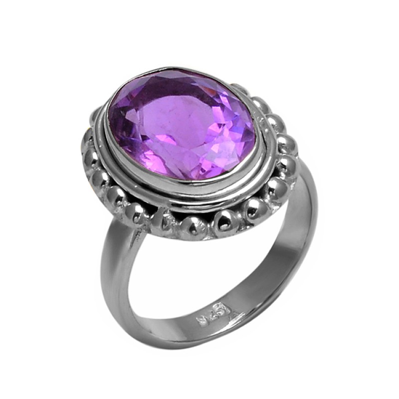 925 Sterling Silver Oval Shape Amethyst Gemstone Handmade Designer Ring Jewelry
