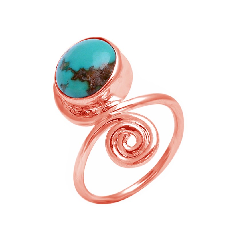 925 Sterling Silver Round Cabochon Turquoise Gemstone Handmade Designer Ring