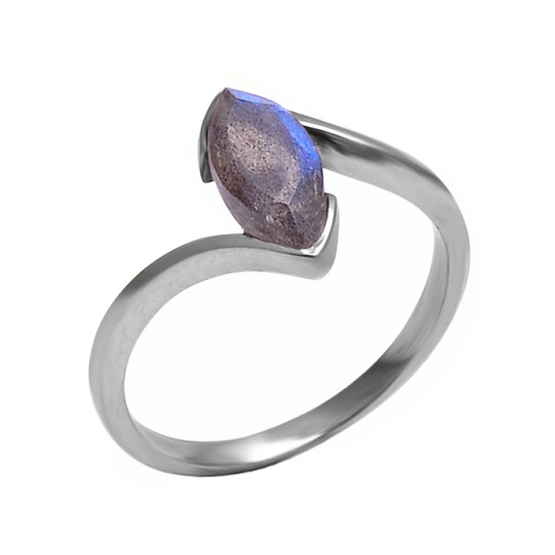 Faceted Marquise Shape Labradorite Gemstone 925 Sterling Silver Band Designer Ring