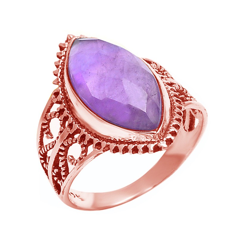 925 Sterling Silver Faceted Amethyst Marquise Shape Gemstone Filigree Style Designer Ring