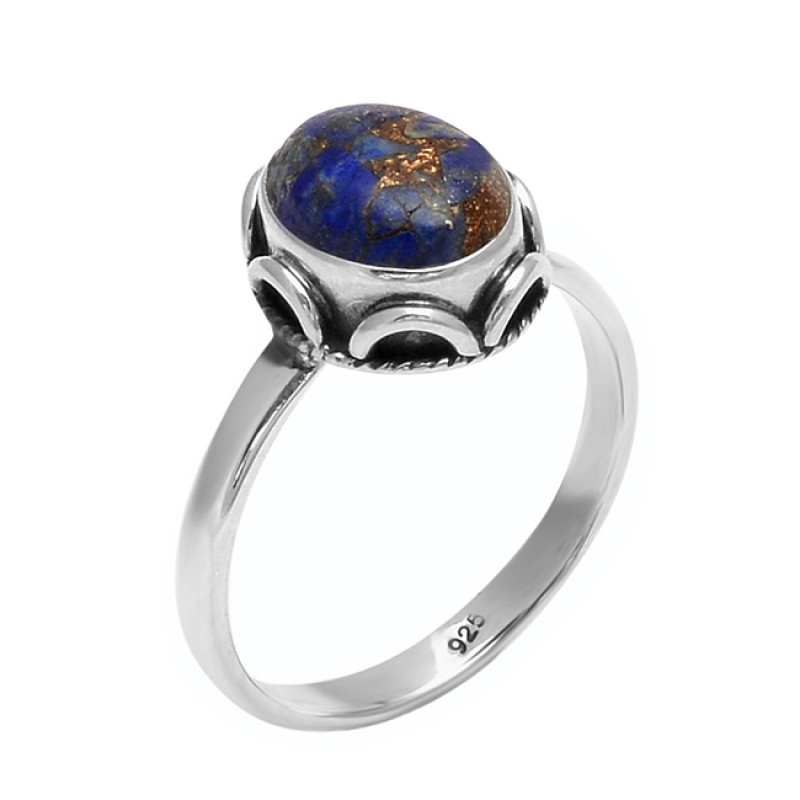 Oval Cabochon Lapis Lazuli Gemstone 925 Sterling Silver Handmade Ring Jewelry