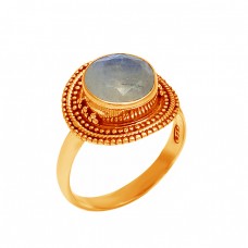 Round Shape Rainbow Moonstone Handcrafted Designer 925 Silver Black Oxidized Ring