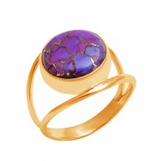 Round Shape Purple Copper Turquoise Gemstone 925 Sterling Silver Ring Jewelry