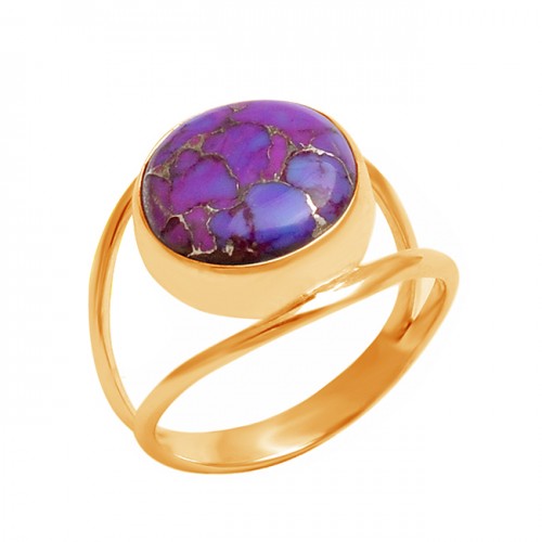 Round Shape Purple Copper Turquoise Gemstone 925 Sterling Silver Ring Jewelry