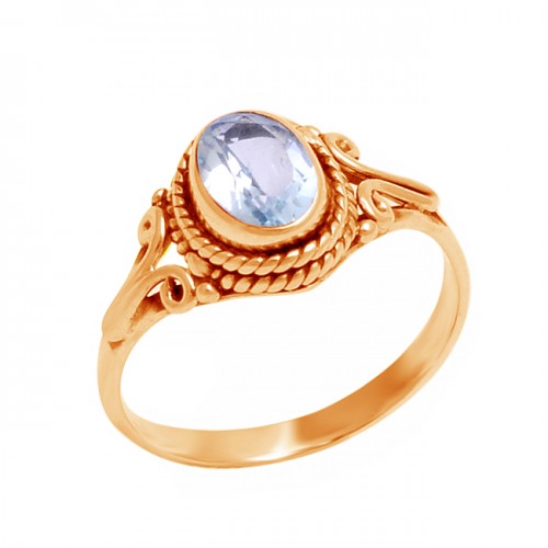 925 Sterling Silver Blue Topaz Oval Shape Gemstone Handmade Designer Ring