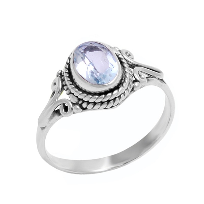 925 Sterling Silver Blue Topaz Oval Shape Gemstone Handmade Designer Ring