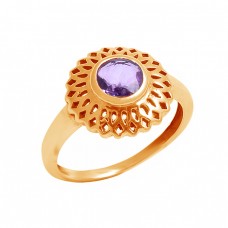 Stylish Handcrafted Designer Round Shape Amethyst Gemstone 925 Sterling Silver Ring