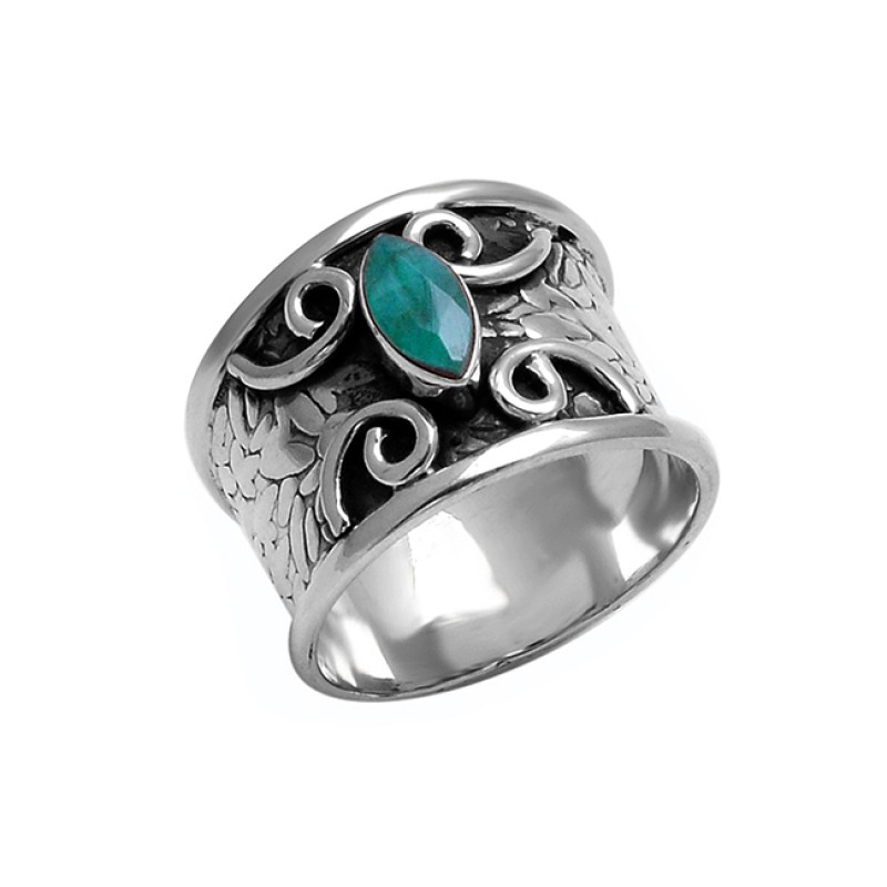 925 Sterling Silver Emerald Marquise Shape Gemstone Black Oxidized Designer Ring 