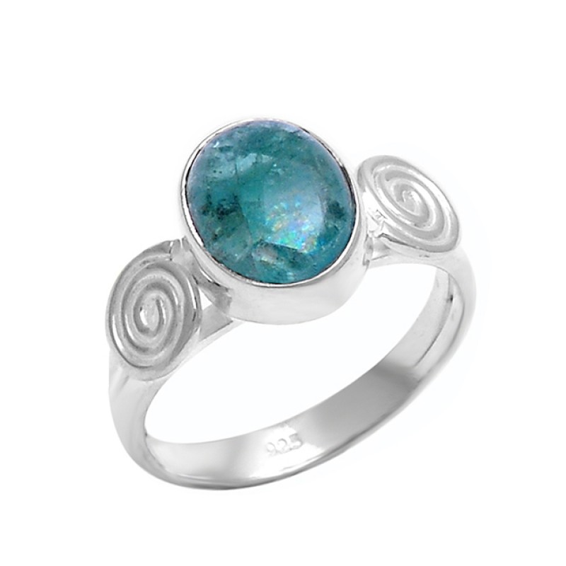 925 Sterling Silver Blue Apatite Oval Cabochon Gemstone Handcrafted Designer Ring